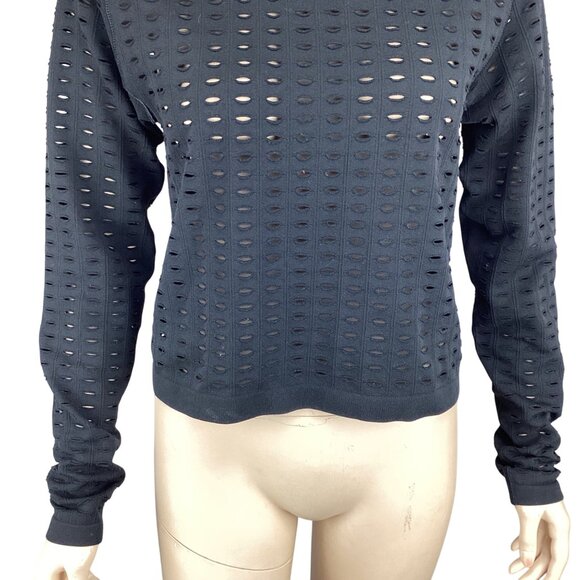 Calia Black Top Size Large Long Sleeve Eyelet Open Knit‎ Mesh Cutout - Picture 5 of 6